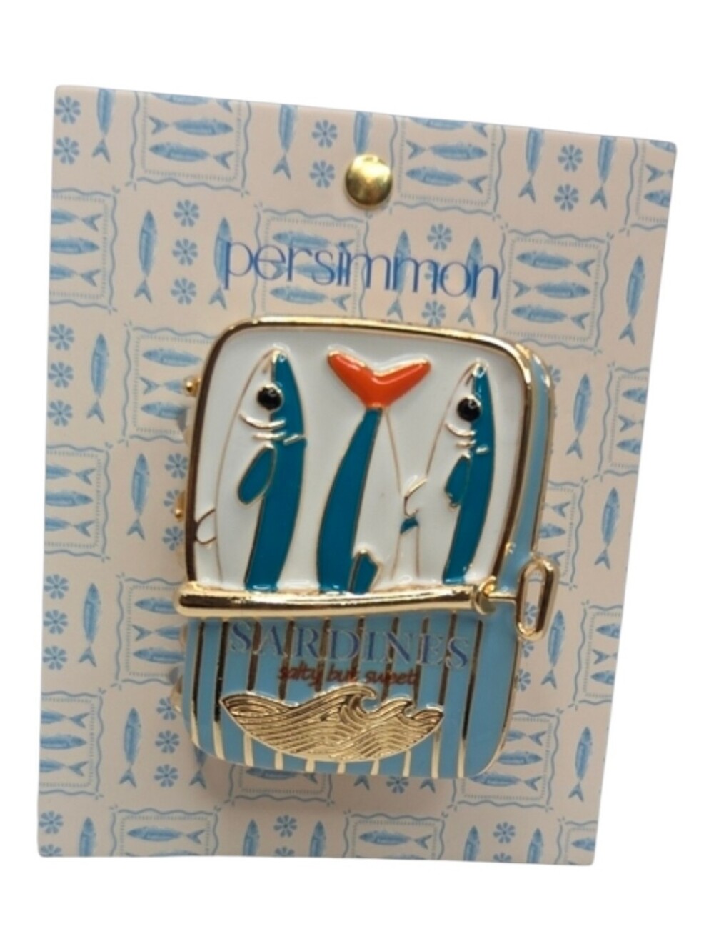 💙▪️Persimmon ▪️Sardines Enamel  Metal Hair Claw Clip - Blue & White